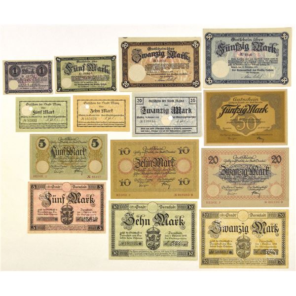 Germany. Municipal Notgeld Banknotes, 1918 to 1919, Issued Assortment.