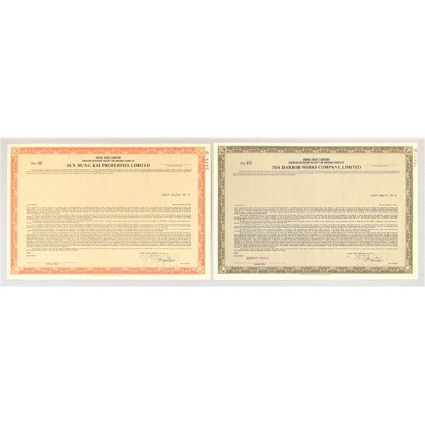 Hong Kong Specimen ADR, 1987 to 1988, Pair of Certificates.