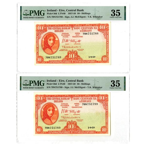 Ireland. Central Bank of Ireland, 1959, Sequential Issued Banknote Pair.