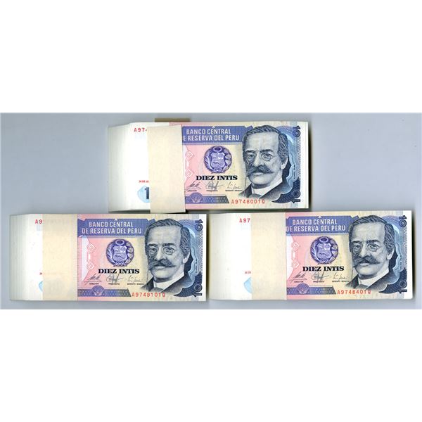 Peru. Banco Central de Reserva del Peru, 1987,  Lot of 3 Sealed Packs of 100 Banknote Each