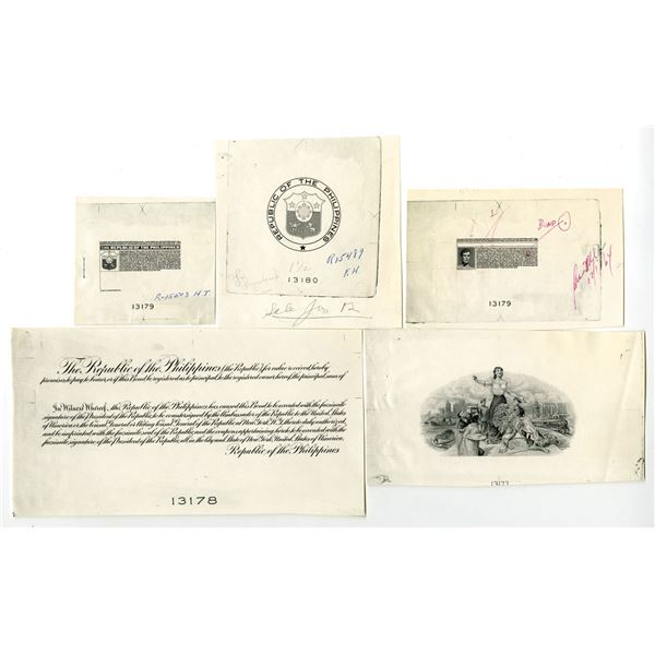 Philippines. Republic of the Philippines Proof Bond Vignette and Design Elements From 1964, 15 Year 