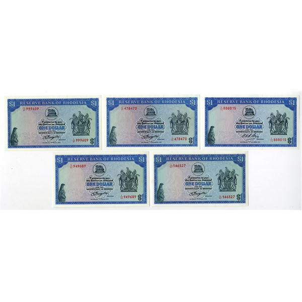 Rhodesia. Reserve Bank of Rhodesia, 1974 to 1979, Issued Banknote Assortment.