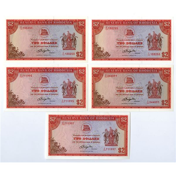 Rhodesia. Reserve Bank of Rhodesia, 1976 to 1979, Issued Banknote Assortment.