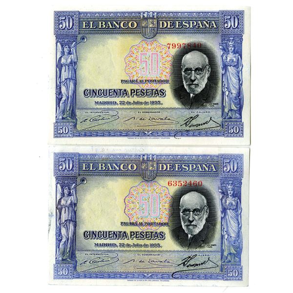 Spain. Banco de Espana, 1935, Issued Banknote Pair.