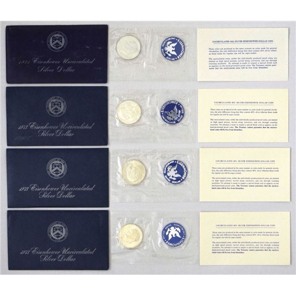 Eisenhower Silver Dollars, 1971 and 1973, Blue Pack Quartet.
