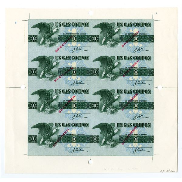 U.S. Department of Energy Gas Coupons, ND (ca.1970's), Proof Specimen Sheet.