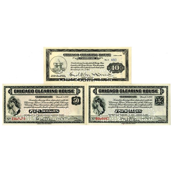 IL. Chicago Clearing House. 1933. Lot of 3 Issued Depression Scrip Notes with Matching Serial #'s 49