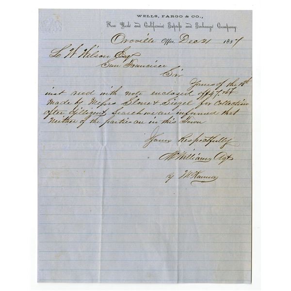 CA. Wells, Fargo & Co., 1871, Express Letter Signed.