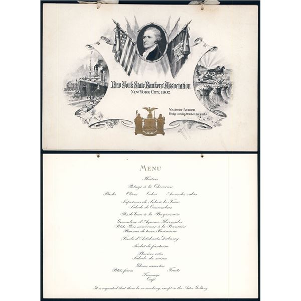 NY State Bankers' Association 1902 Dinner Program at the Waldorf Astoria Printed by Tiffany & Co.