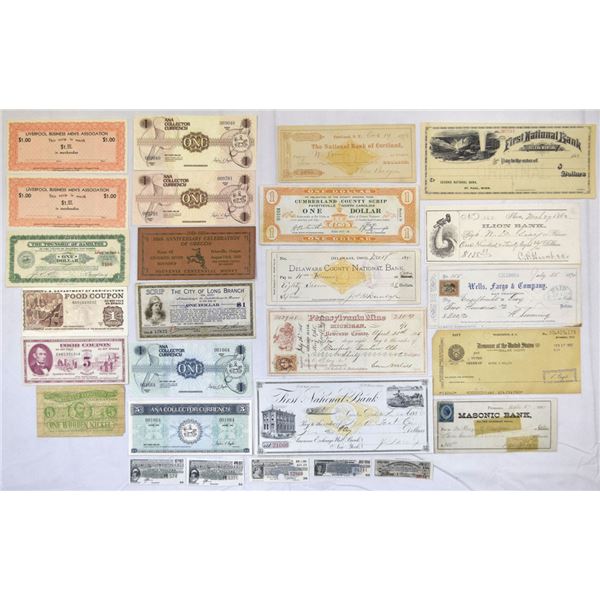 Scrip, Checks, and Private Issue Currency, 1870s to 1980s, Mixed Assortment.