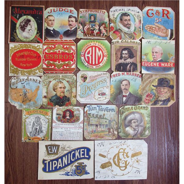 Miscellaneous Assortment of Specimen and Sample Cigar and Tobacco Labels from Label Make Sample book