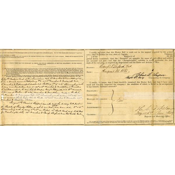 PA. Historic Civil War Muster Roll For Company "L" in the 6th Pennsylvania Cavalry Regiment, Battle 