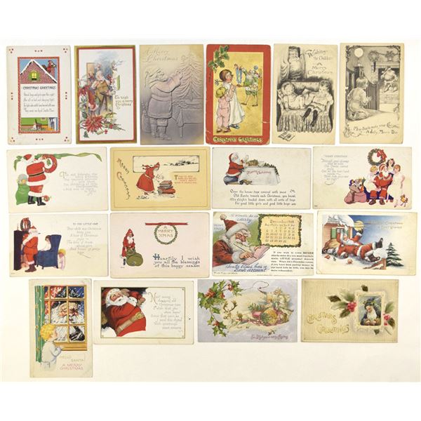 U.S., Christmas and Santa Claus Postcards, incl. Embossed, TuckÍs, and Figural Holiday Scenes | 1907