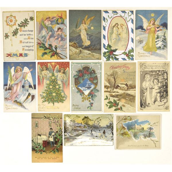 U.S., Christmas Postcards, incl. Angel, Embossed, and Scenic Winter Designs | 1908 to 1914