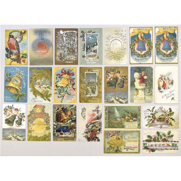 U.S., Christmas Postcards, incl. Embossed Bells, Holly, and Scenic Winter Designs | 1907 to 1913