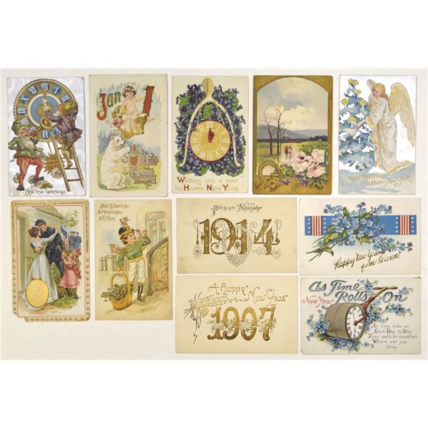 U.S., New Year and Holiday Postcards, incl. Embossed 1904 and 1907 Designs & Figural Scenes | 1907 t