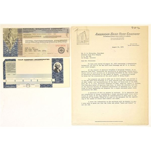 American Bank Note Co., 1972, Security Printing Specimen and Correspondence File.