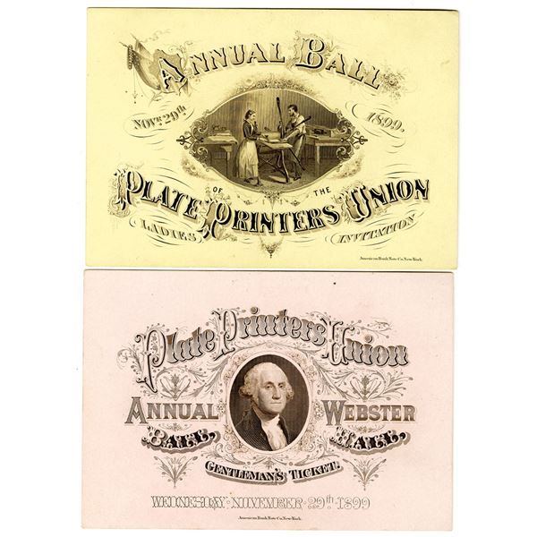 NY. Plate Printers Union, Annual Ball, 1899 Gentleman's and Ladies' Ticket Pair.