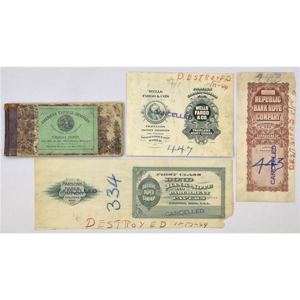 United States Express and Security Printing Ephemera Group 1860s to 1960s American Express, Wells Fa