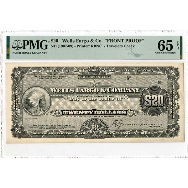 Wells Fargo & Co., ND (ca.1900) Proof Traveler's Check.