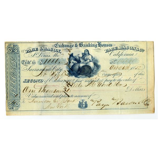 CA. Exchange & Banking Houses: Page & Bacon and Page, Bacon & Co., 1852, I/C Gold Rush Era Exchange 