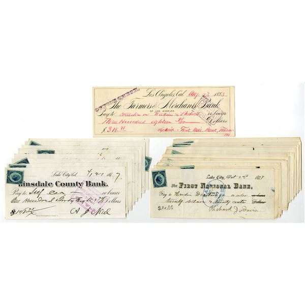 California and Utah I/C Check Assortment, 1877 to 1883.