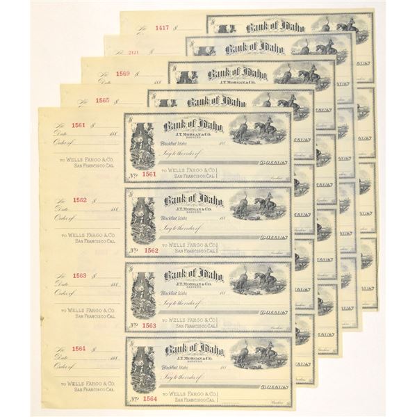 ID. Bank of Idaho (J.T. Morgan & Co.), ND (1880s), Uncut Check Sheets.