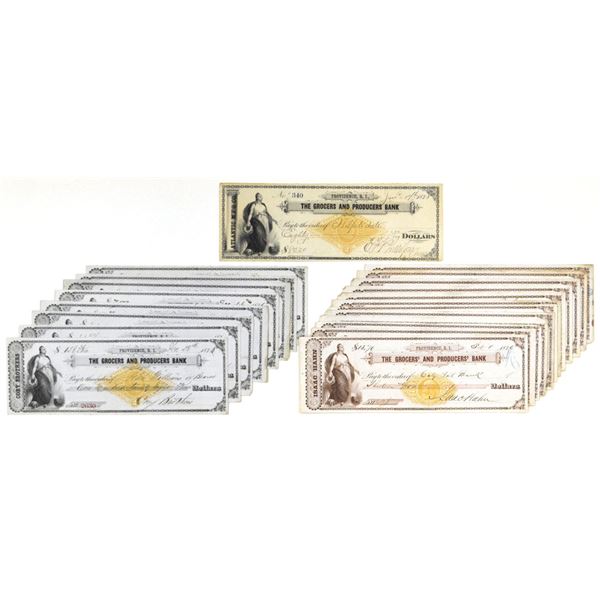 RI. GrocersÍ and ProducersÍ Bank Check Collection, 1876, Issued Merchant Checks Assortment.