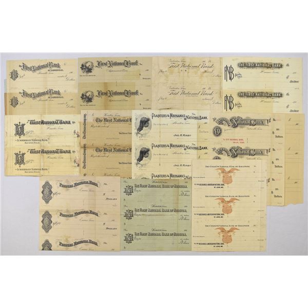 TX. Texas National Banks Specimen & Proof Uncut Checks Sheet Collection, ND (1900s), Houston, Galves