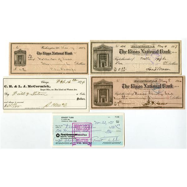 Checks Signed by Ernest Tubb and Dan Moore and other Notable Figures, 1876 to 1977, Including Ernest