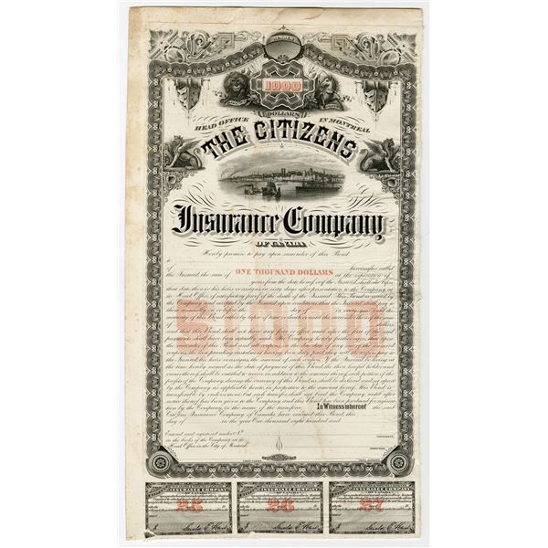 Citizens Insurance Company of Canada, 1880-90's Proof Bond.