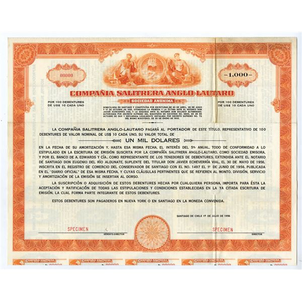 Chile. Compania Salitrera Anglo-Lautaro, 1956, Specimen Bond