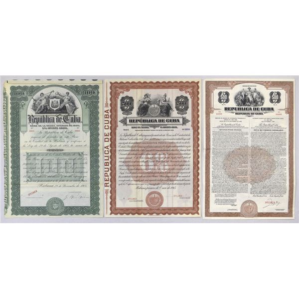 Republic of Cuba, 1905 to 1953, Specimen Bond Trio.