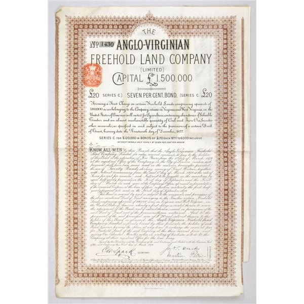 Anglo-Virginian Freehold Land Co. Ltd., 1879, I/U Bond.