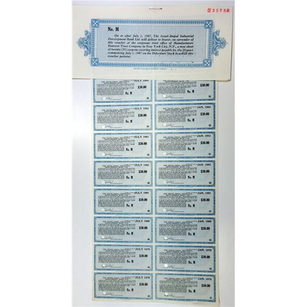 Israel-Ampal Industrial Development Bank Ltd., 1985 Specimen Coupon Sheet