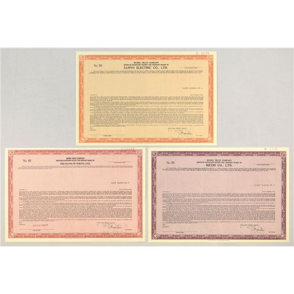 Japanese Specimen ADR, 1987 to 1988, Banking, Camera & Electronics Industry Certificate Trio.