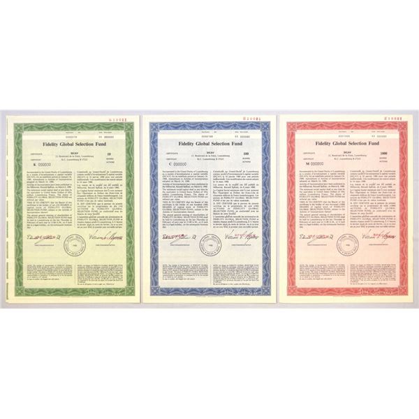 Luxembourg. ideality Global Selection Fund, 1988, Specimen Trio.