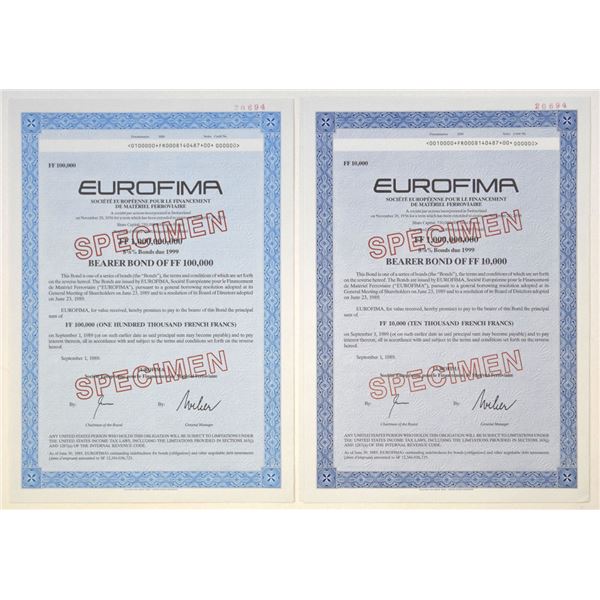 Switzerland. EUROFIMA, 1989, Specimen Bearer Bonds Pair.