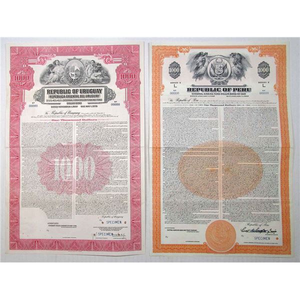 Uruguay and Peru. Republic of Uruguay & Peru Specimen Bond Pair, ca.1937 to 1947