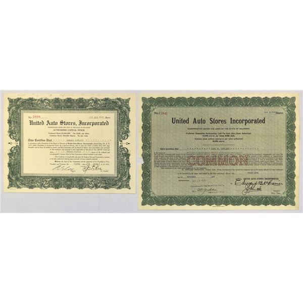 DE. United Auto Stores Inc., 1920 , I/U Stock Pair.