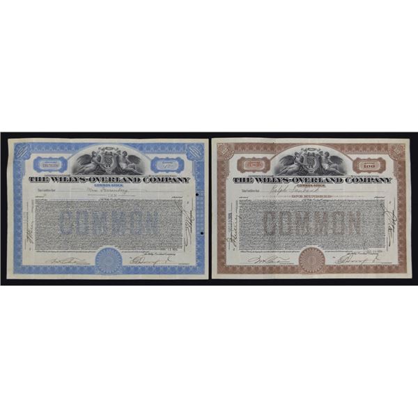 OH. Willys-Overland Co., 1929, I/U Stock Certificate Pair.