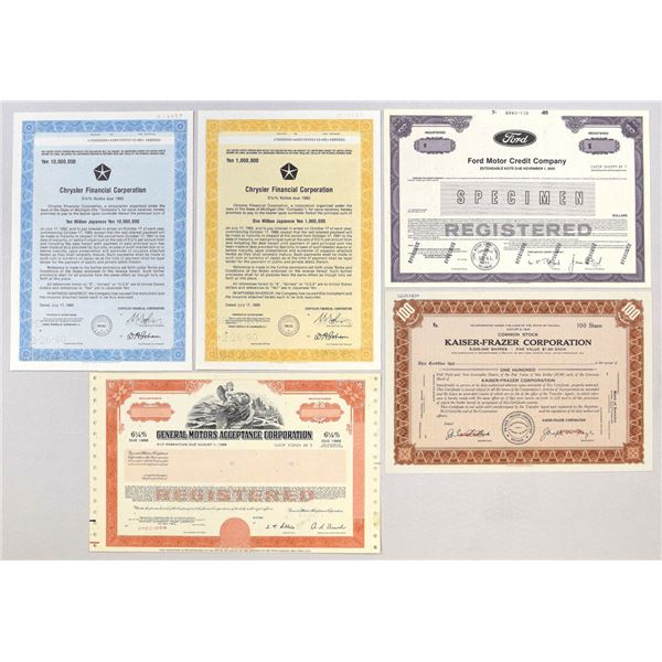 Automotive Finance and Manufacturing Stock & Bond Collection, ND (1945) to 1999.