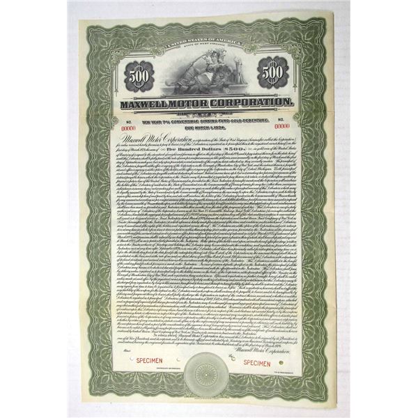 VA. Maxwell Motor Corp., 1924, Specimen Coupon Bond.