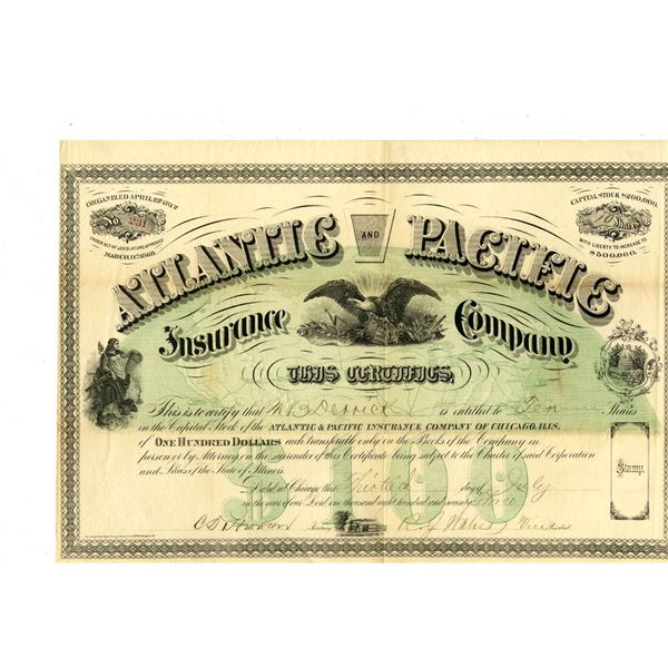IL. Atlantic and Pacific Insurance Company, 1873, I/U Stock Certificate