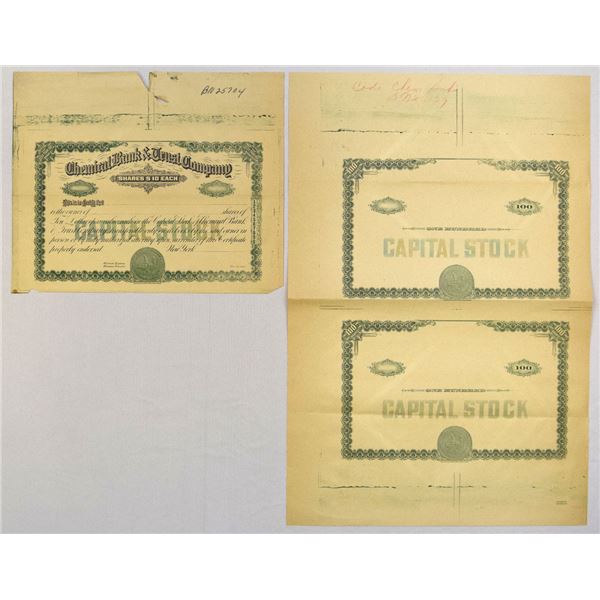NY. Chemical Bank & Trust Co., ND (1920 to 1930s), Proof Stock Certificate Trio.