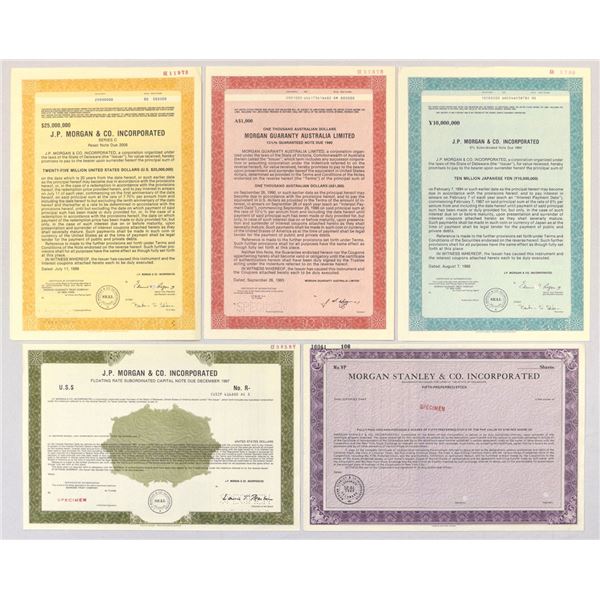 J. P. Morgan & Co. and Morgan Stanley & Co., ND (1980s) to 1988 Specimen Bond Quintet