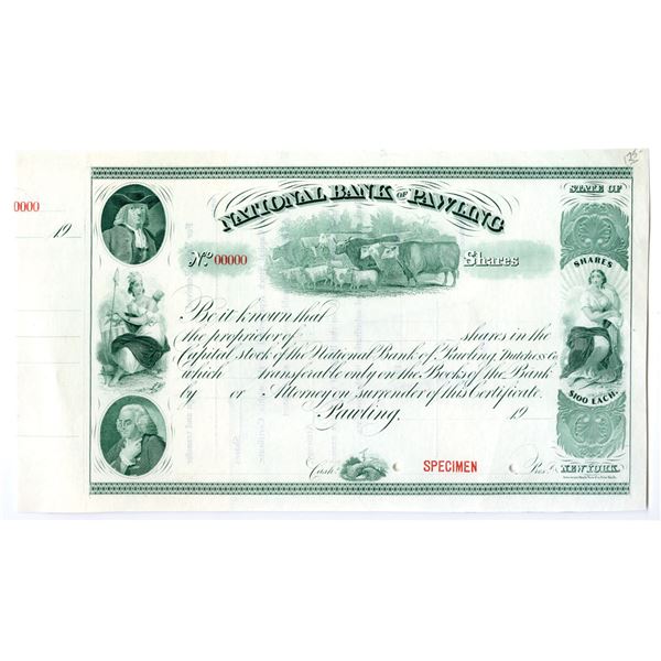 NY. National Bank of Pawing, ND (1900s), Specimen Stock Certificate.