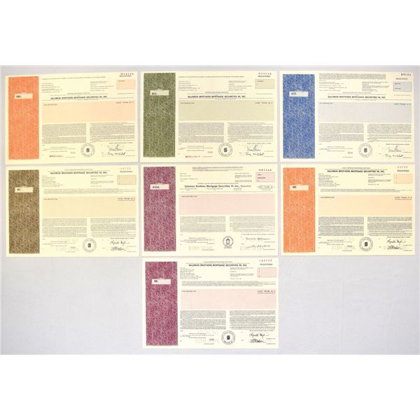 NY. Salomon Brothers Mortgage Securities VII, Inc., 1980s. Lot of 7 Specimen Mortgage-Backed Certifi