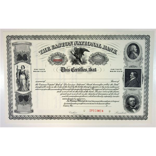 PA. Easton National Bank ca.1900 Specimen Stock Certificate.
