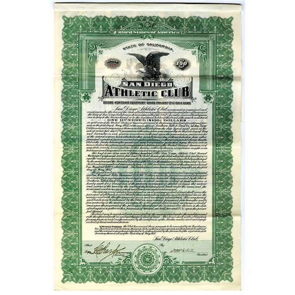 CA. San Diego Athletic Club, 1927 I/U Gold Coupon Bond